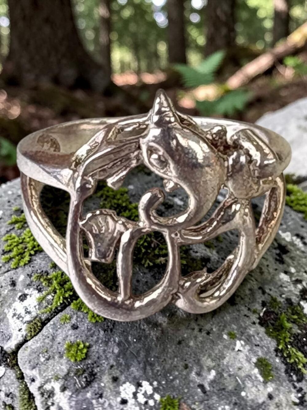 Vintage Sterling Silver Openwork Dolphin Wrap Ring Sculptural Nautical Motif Des